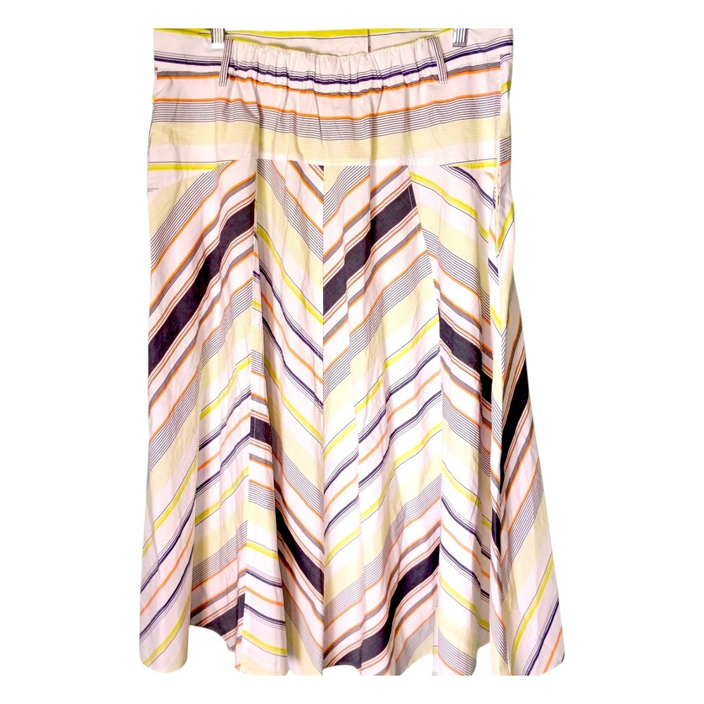 Free Assembly Womens Striped‎ Button Front Midi Skirt White Lime Orange Large
